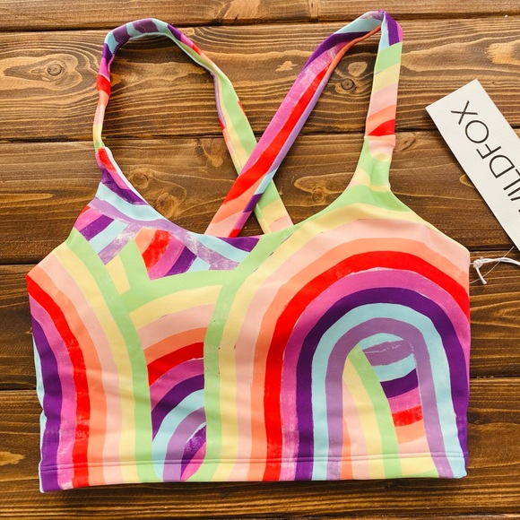 WILDFOX NWT Longline Soleil Sports Bra Small Stripes Rainbow Colors Size XS - Picture 2 of 6